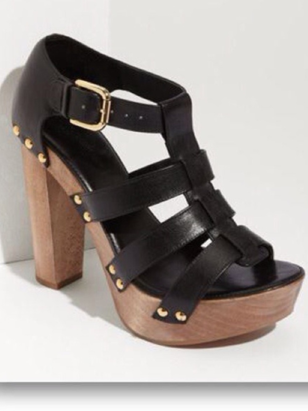 Vintage Dolce & Gabbana Studded Leather Wooden Platform Sandals - Size 39